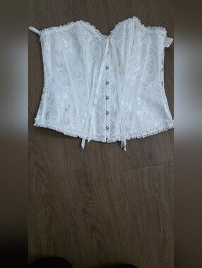 White Satin Brocade Lace-Up Corset Top